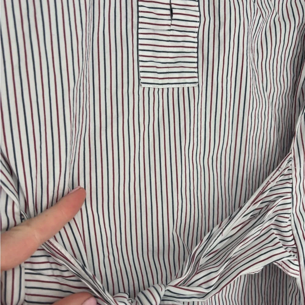 J. Crew Red, White & Blue Striped Embroidered Bow Blouse